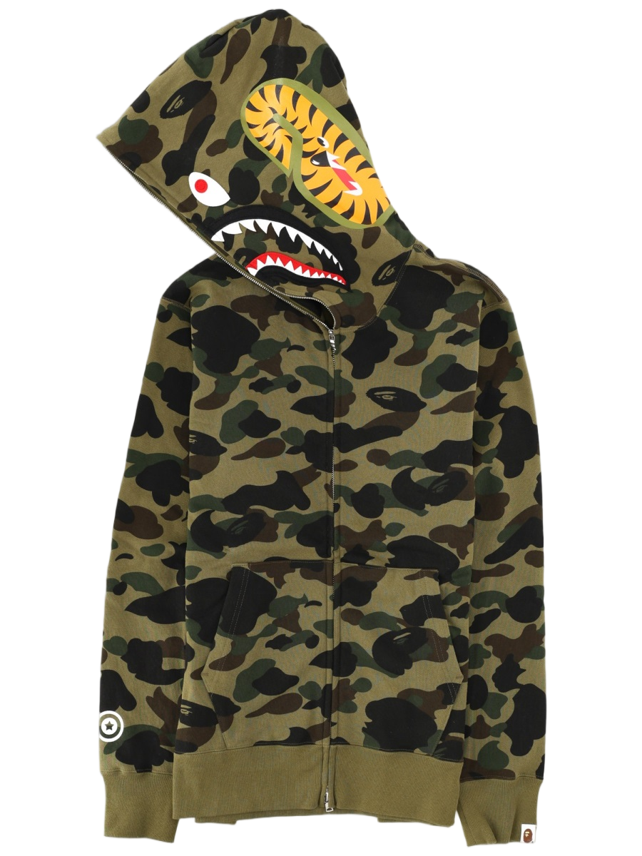 A BATHING APE Shark Camouflage Cotton Zip-Up Hoodie Zwart