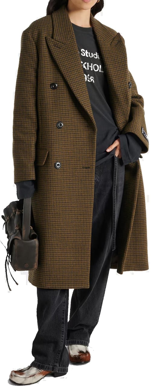Acne Studios Checked Double-Breasted Wool Blend Coat Bruin