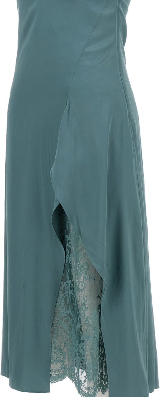 Acne Studios Green Midi Dress with Ruffled Overlay Groen