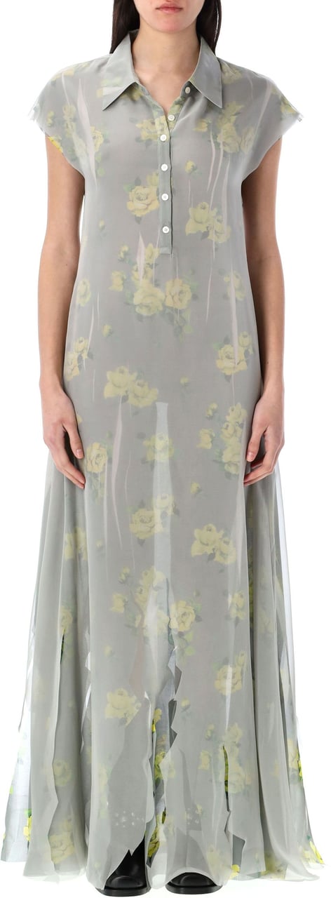 Acne Studios Dranee rose print long dress Geel