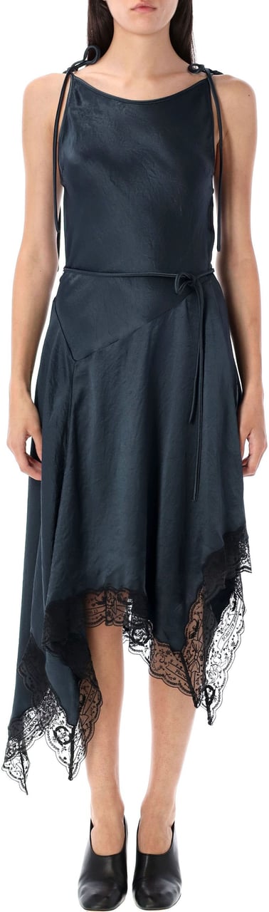 Acne Studios Doyla Satin Lace Dress Petrol Blue Blauw