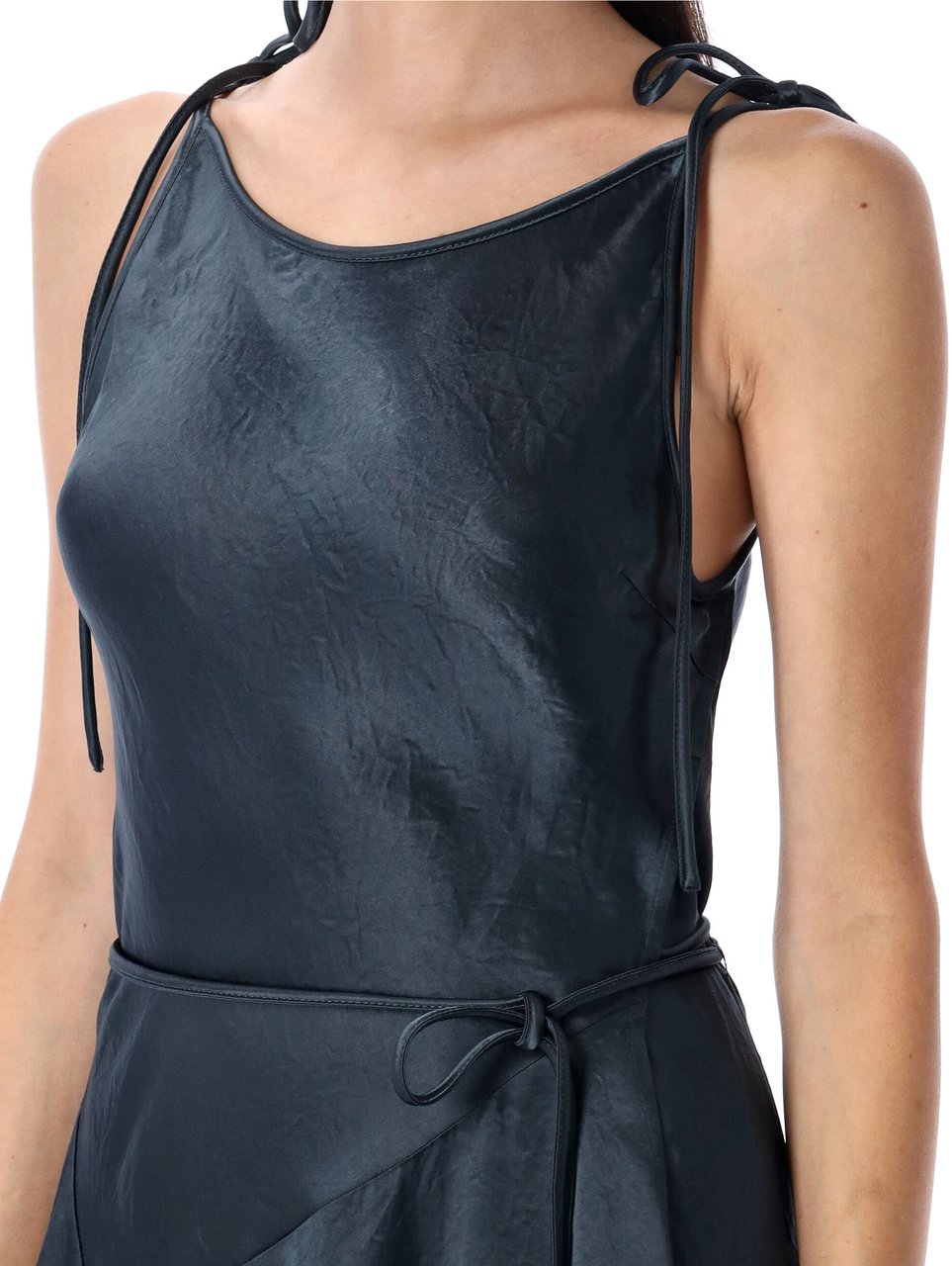 Acne Studios Doyla Satin Lace Dress Petrol Blue Blauw