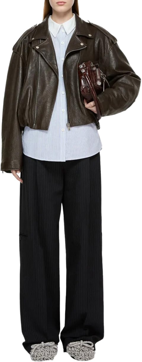 Acne Studios Leather Jacket Dark Brown Bruin