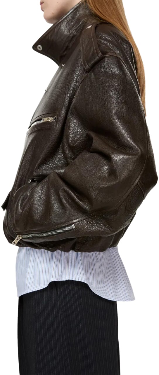 Acne Studios Leather Jacket Dark Brown Bruin