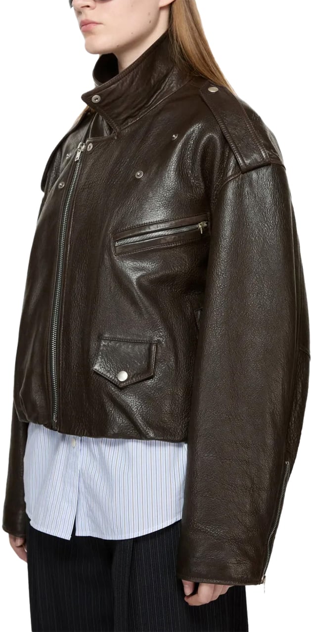 Acne Studios Leather Jacket Dark Brown Bruin