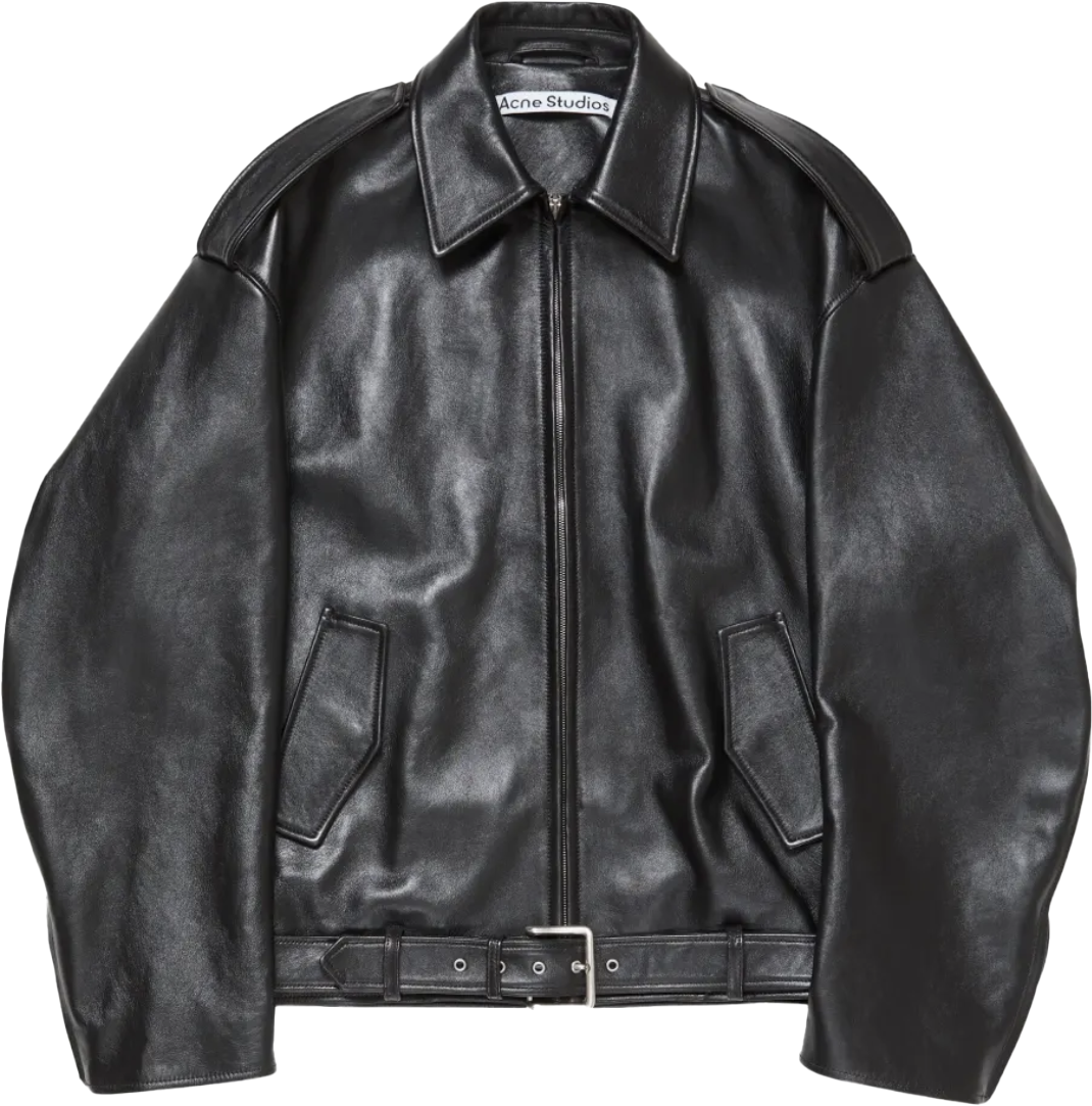 Acne Studios Acne Studios Oversized Leather Jacket Black Zwart