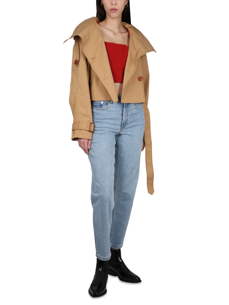 Acne Studios Cropped Red Long Sleeve Top With Square Neckline Rood