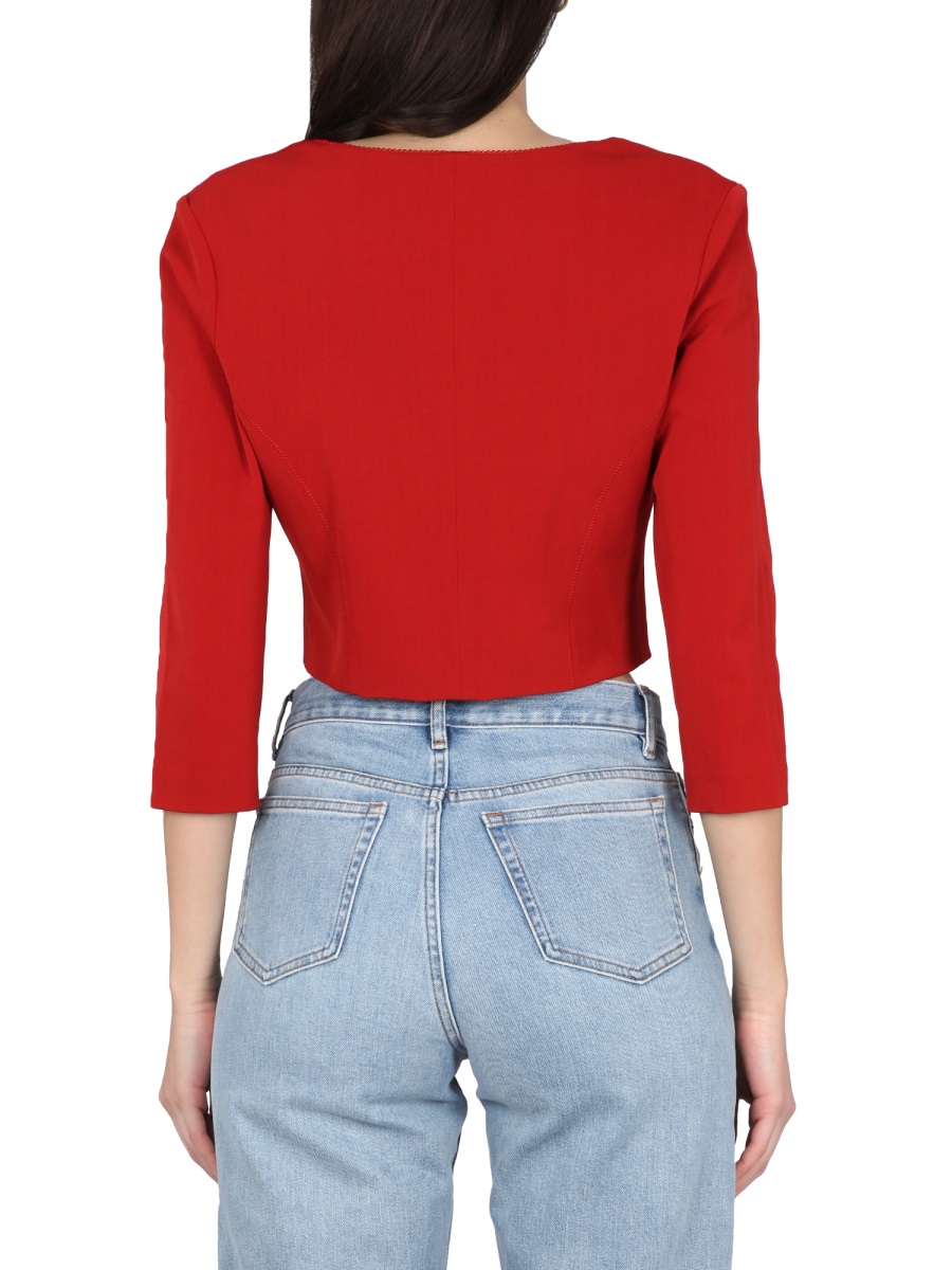 Acne Studios Cropped Red Long Sleeve Top With Square Neckline Rood
