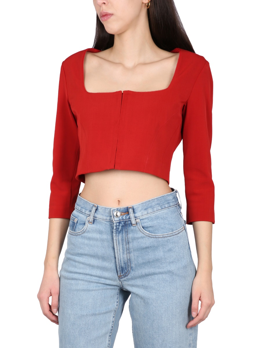 Acne Studios Cropped Red Long Sleeve Top With Square Neckline Rood