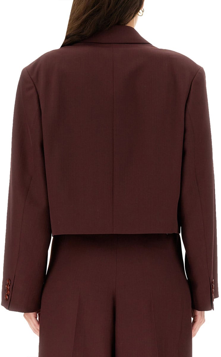 Acne Studios Cropped Brown Wool Blend Jacket With Peaked Lapels Zwart