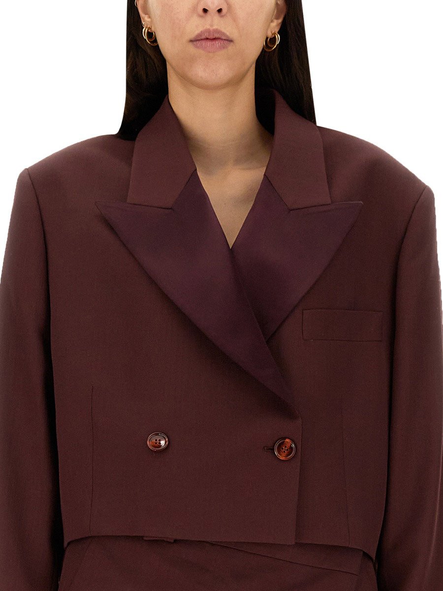 Acne Studios Cropped Brown Wool Blend Jacket With Peaked Lapels Zwart