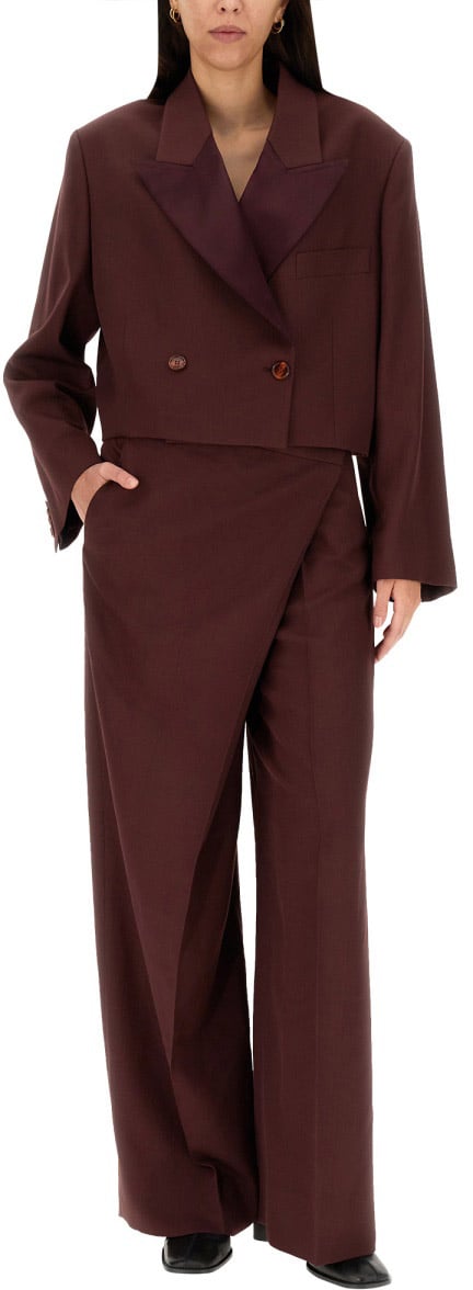 Acne Studios Cropped Brown Wool Blend Jacket With Peaked Lapels Zwart