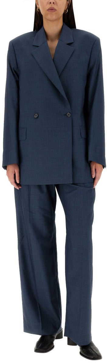 Acne Studios Wide-Leg Wool Trousers With Button Closure Zwart