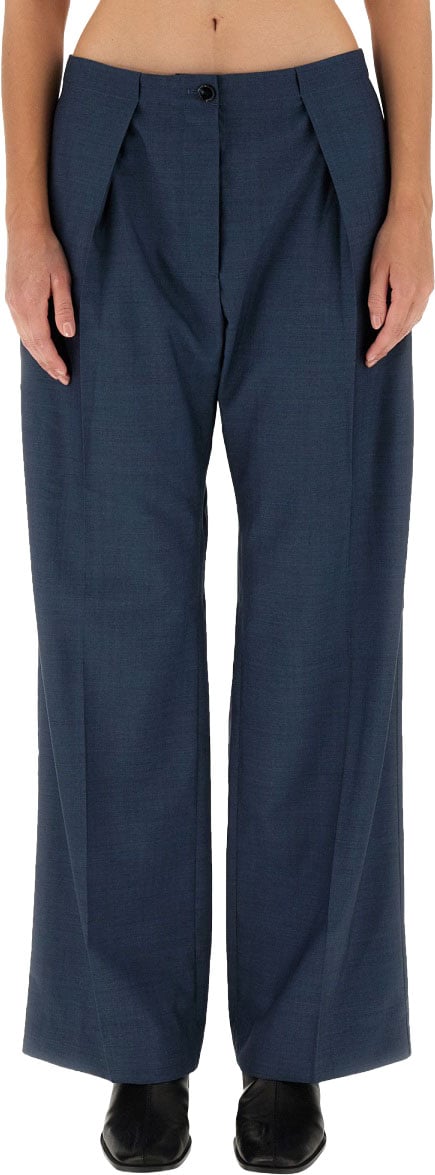 Acne Studios Wide-Leg Wool Trousers With Button Closure Zwart