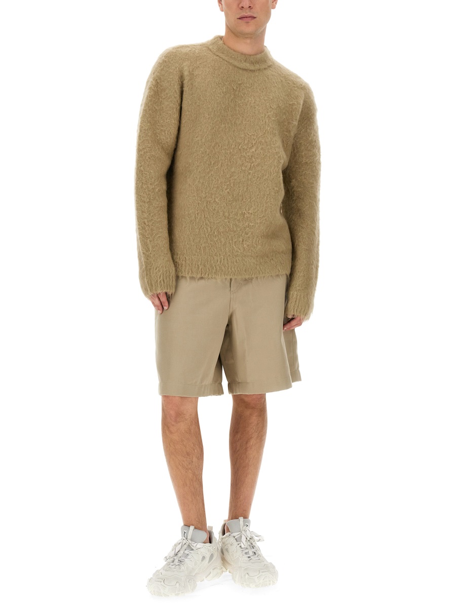 Acne Studios Fuzzy Wool Blend Sweater With High Neckline Neutraal