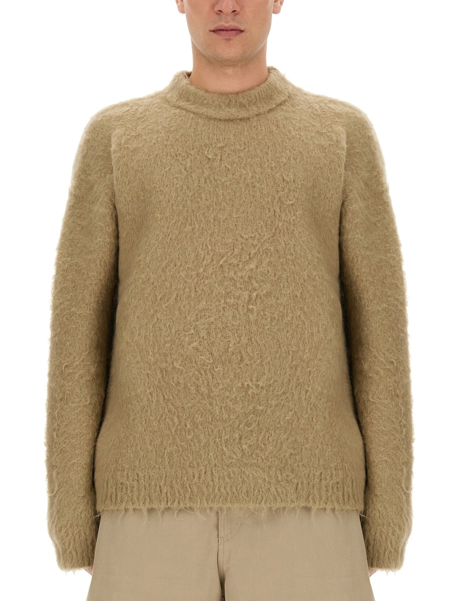 Acne Studios Fuzzy Wool Blend Sweater With High Neckline Neutraal