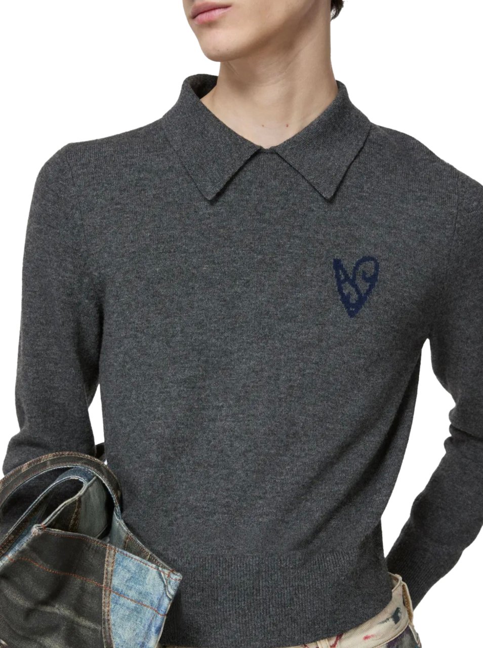 Acne Studios Acne Studios Knitted Polo Dark Grey Melange Grijs