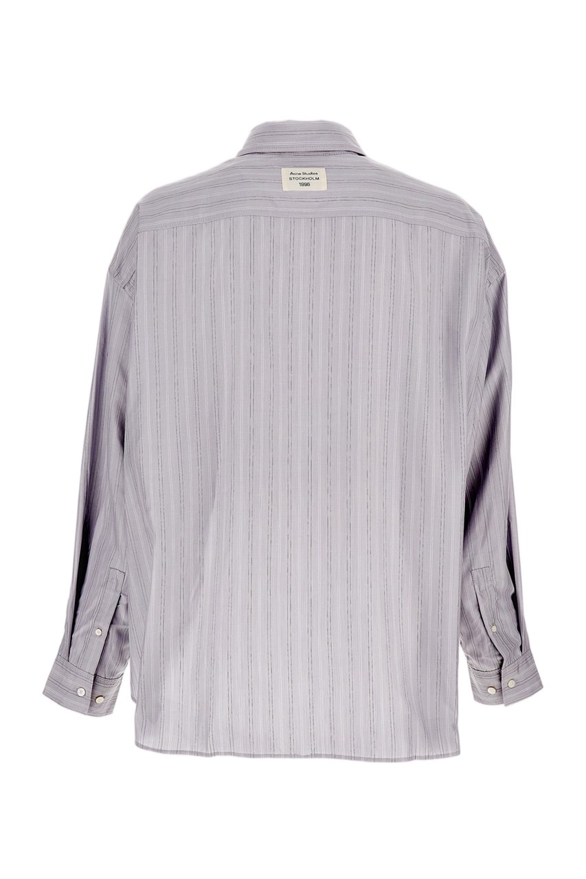 Acne Studios Seasonal Striped Cotton Poplin Shirt with Relaxed Fit Grijs