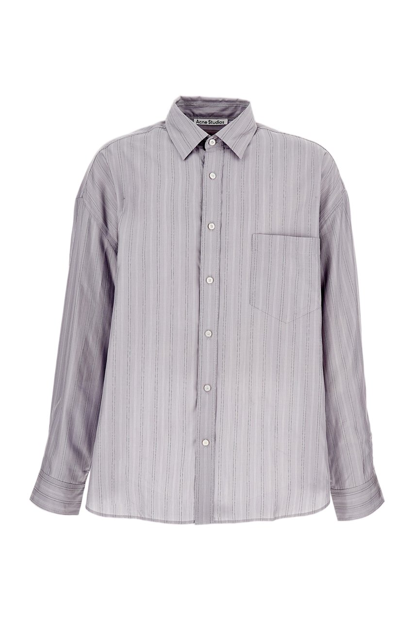 Acne Studios Seasonal Striped Cotton Poplin Shirt with Relaxed Fit Grijs