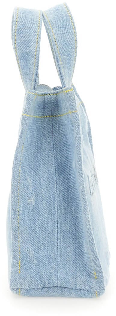 Acne Studios Mini Denim Shopper Bag With Tonal Logo Embossing Blauw