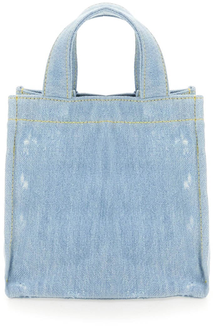 Acne Studios Mini Denim Shopper Bag With Tonal Logo Embossing Blauw