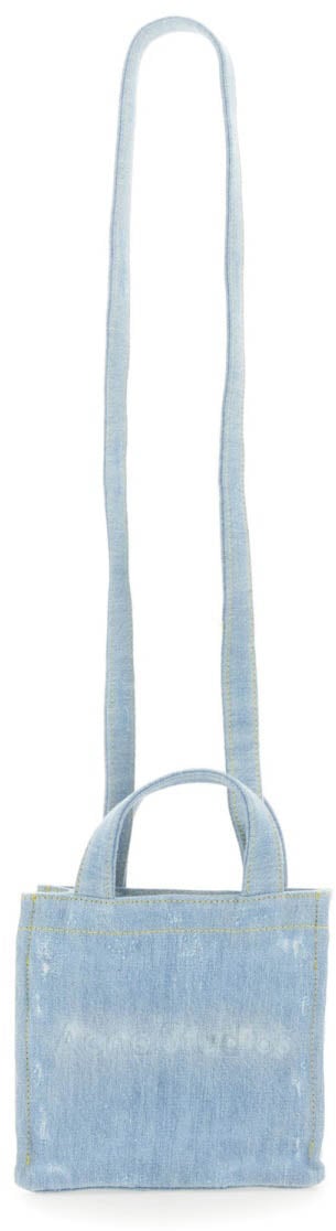 Acne Studios Mini Denim Shopper Bag With Tonal Logo Embossing Blauw