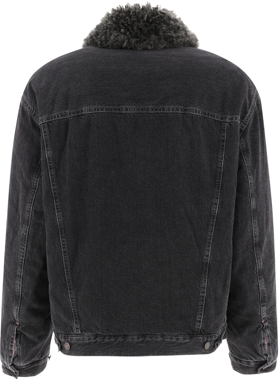 Acne Studios Lined denim jacket with faux-fur collar Zwart