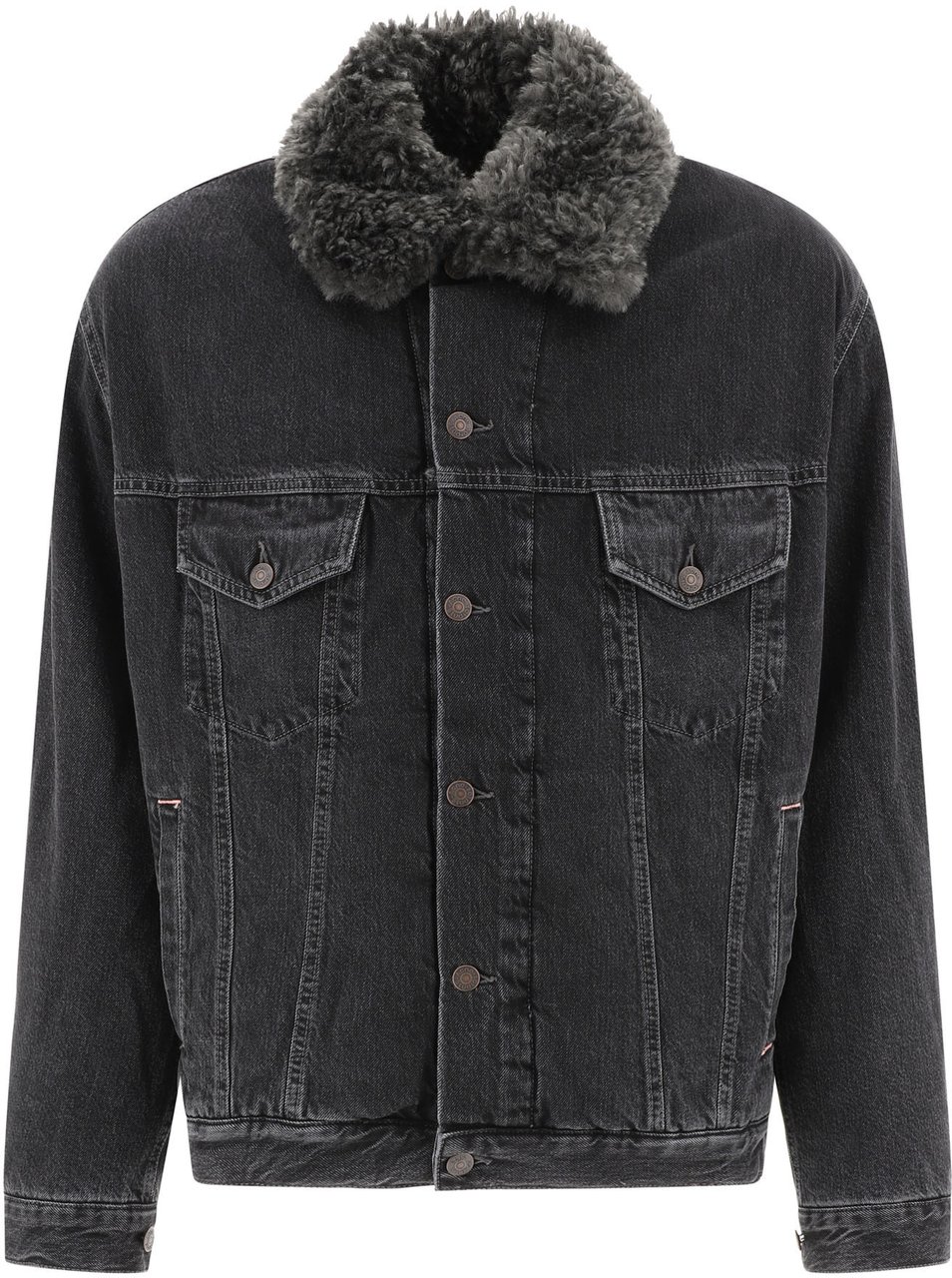 Acne Studios Lined denim jacket with faux-fur collar Zwart