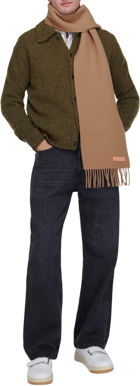 Acne Studios Vargo Logo Patch Wool Scarf Beige