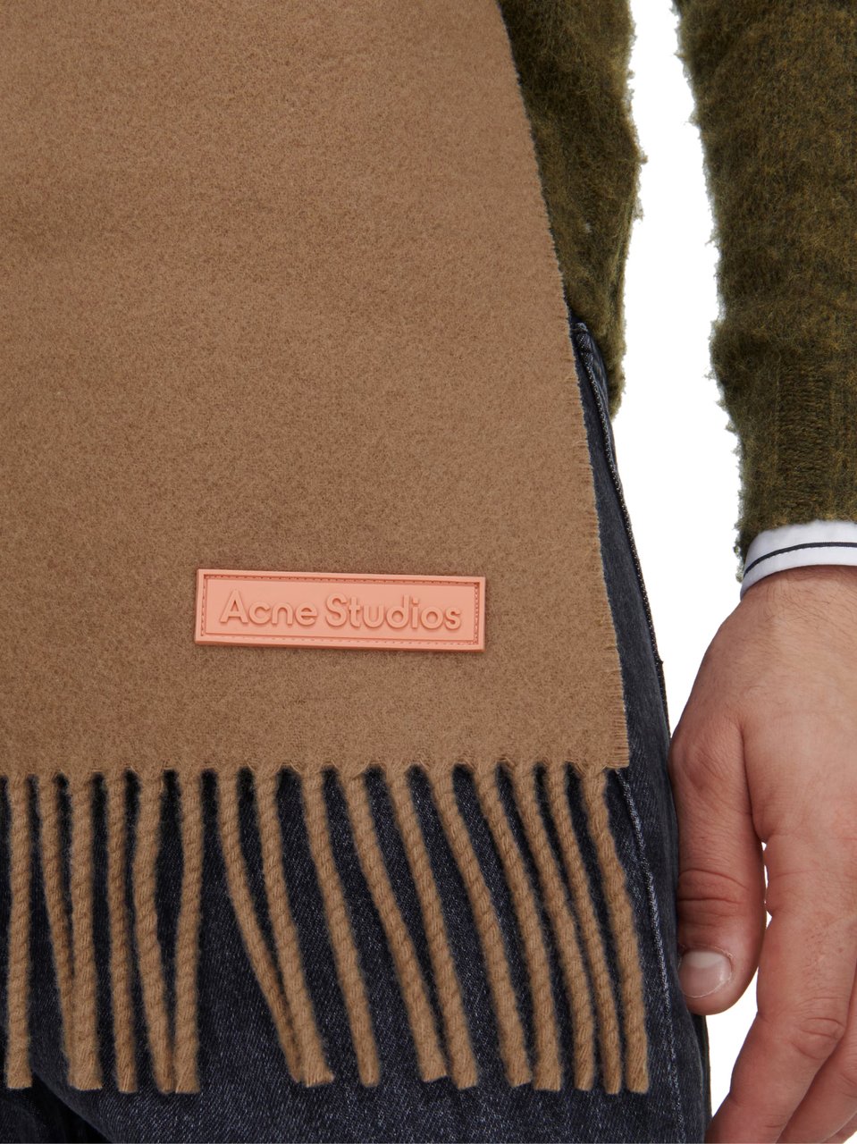 Acne Studios Vargo Logo Patch Wool Scarf Beige