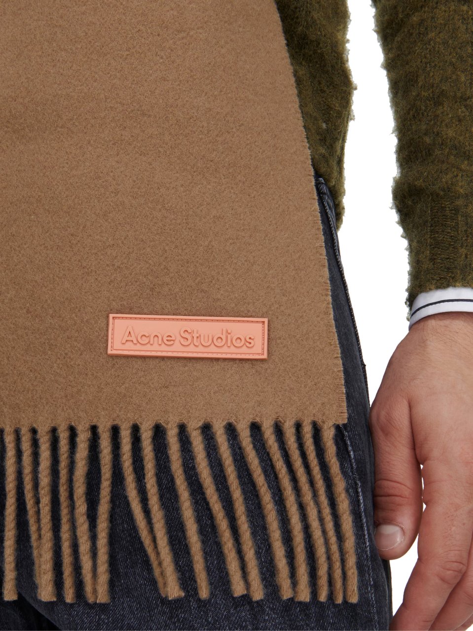Acne Studios Vargo Logo Patch Wool Scarf Beige