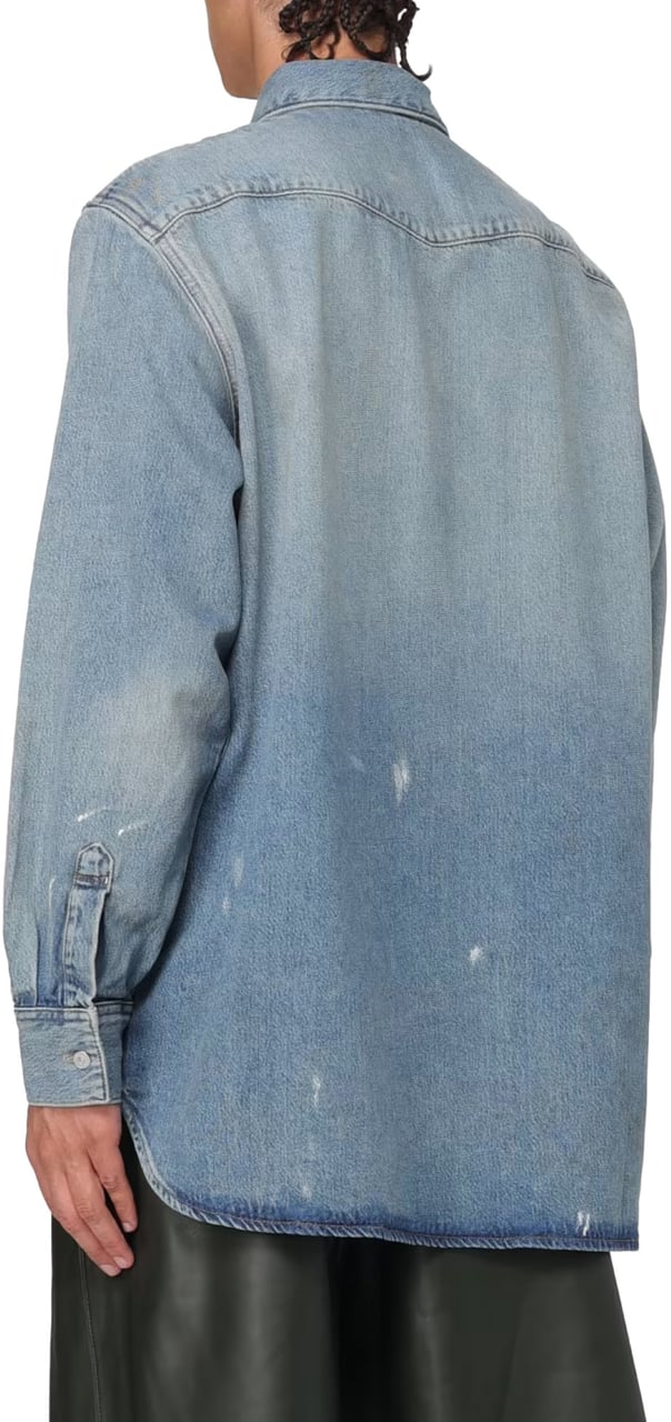 Acne Studios Karty Distressed Denim Overshirt Blauw