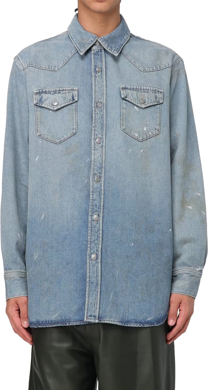 Acne Studios Karty Distressed Denim Overshirt Blauw