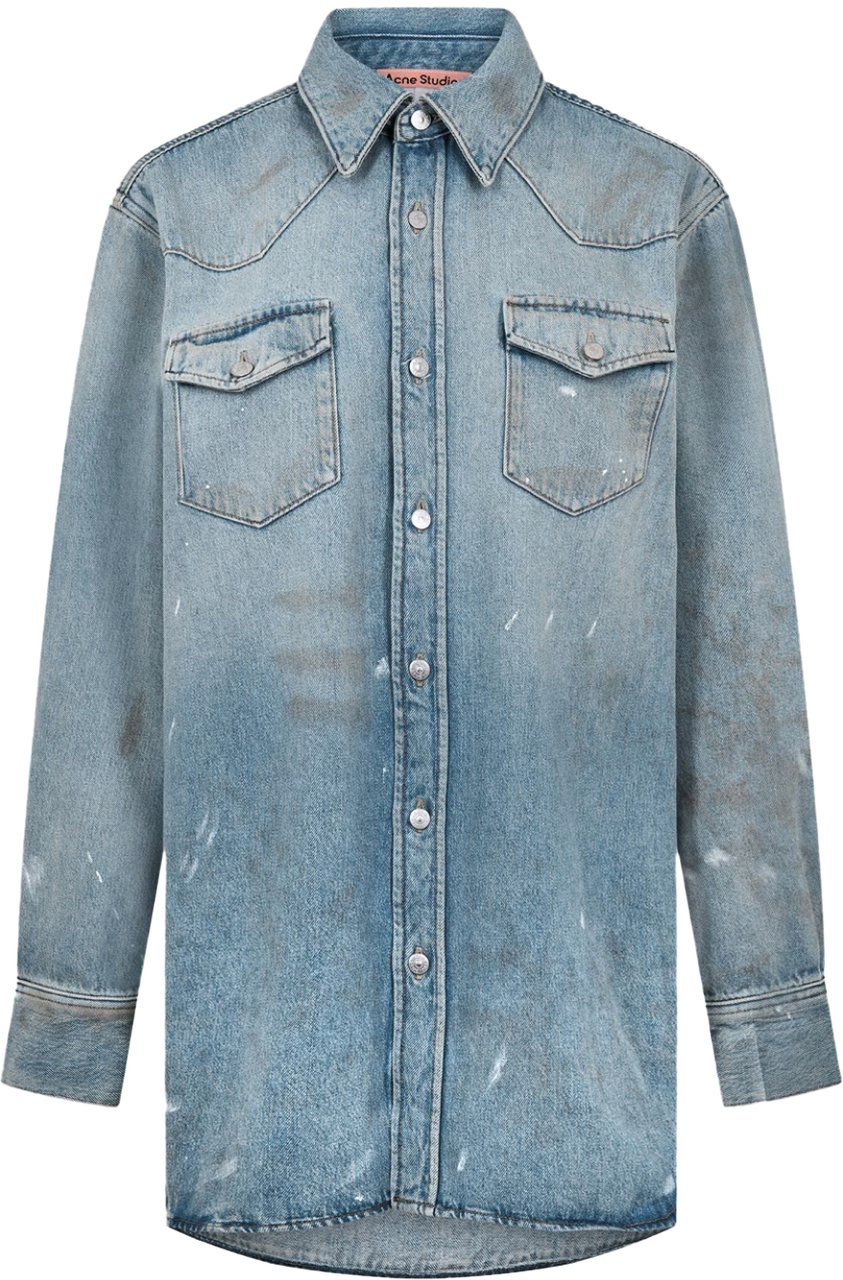 Acne Studios Karty Distressed Denim Overshirt Blauw