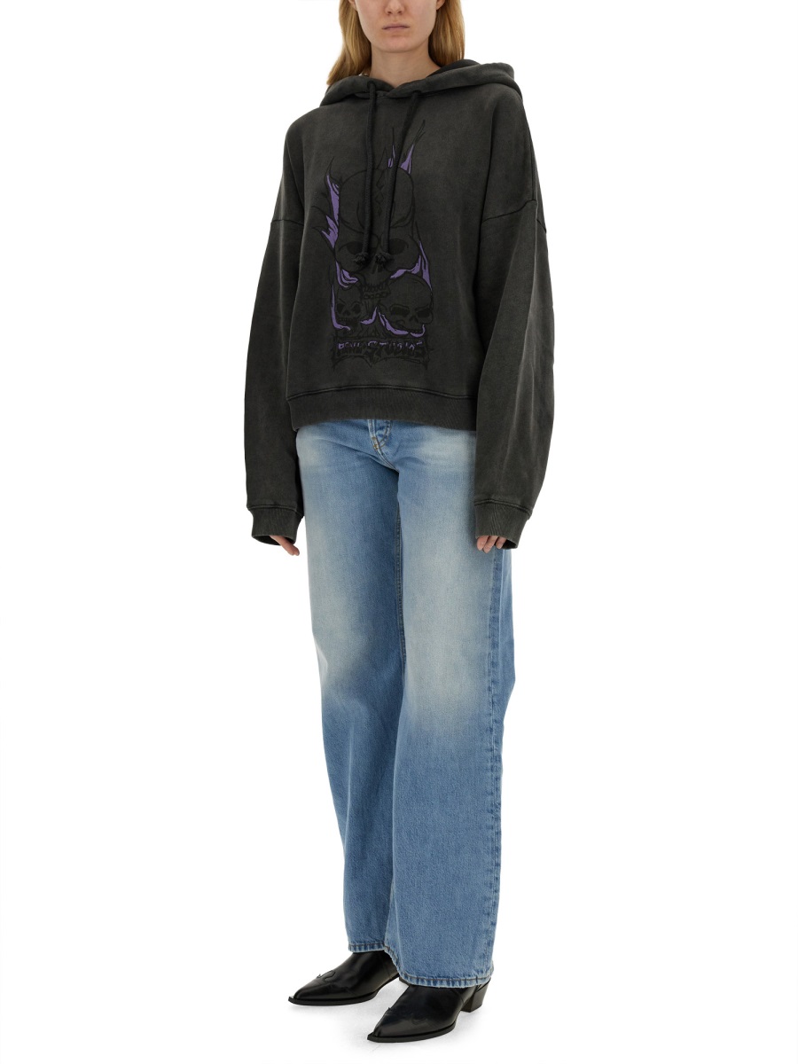 Acne Studios Skull Print Oversized Sweatshirt With Dropped Shoulders Zwart