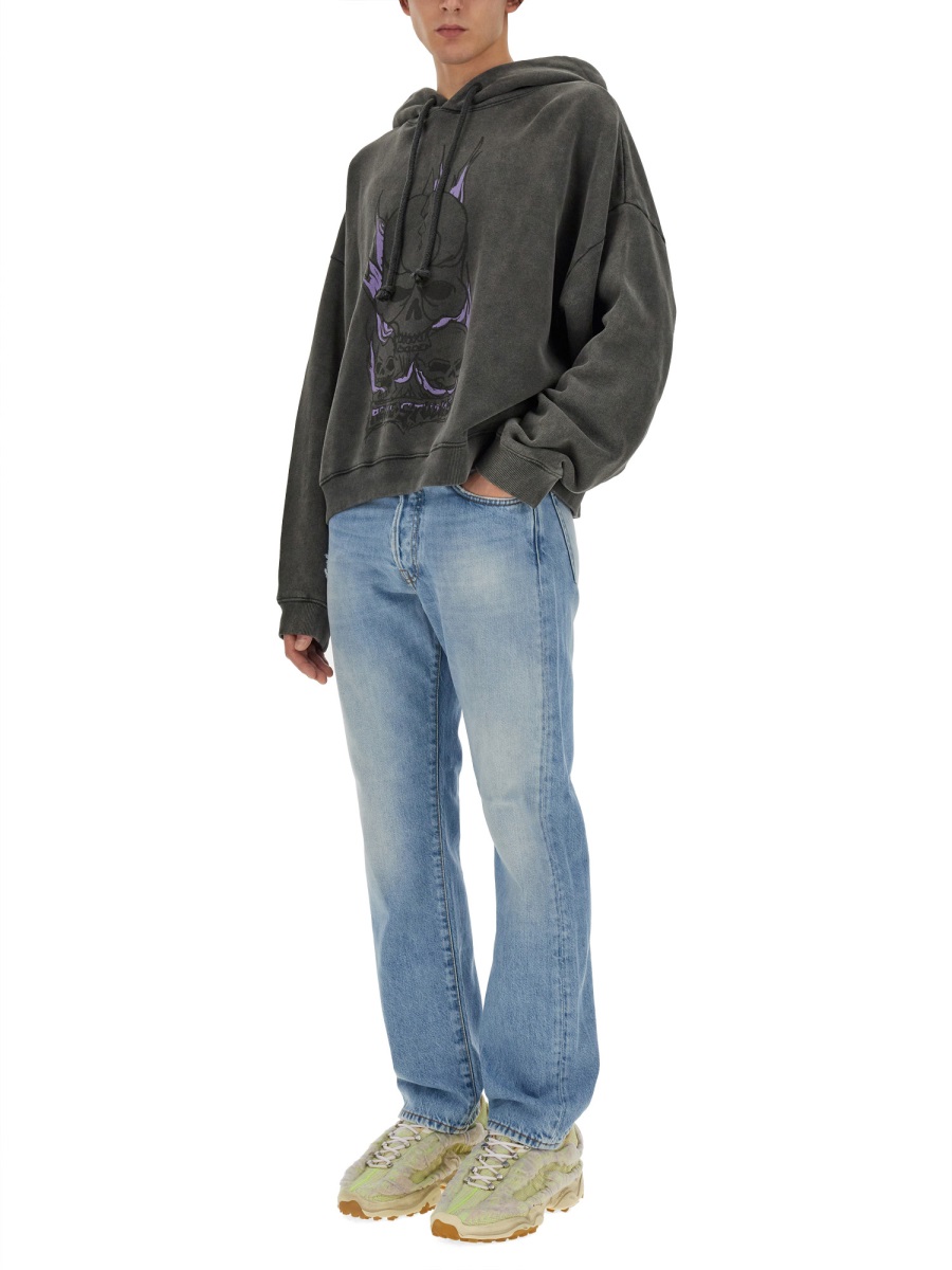 Acne Studios Skull Print Oversized Sweatshirt With Dropped Shoulders Zwart