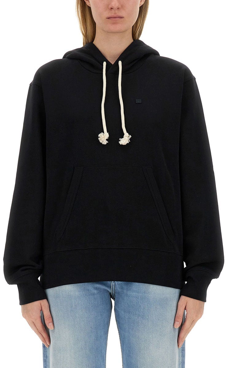 Acne Studios Relaxed Fit Sweatshirt With Hood And Face Patch Detail Zwart