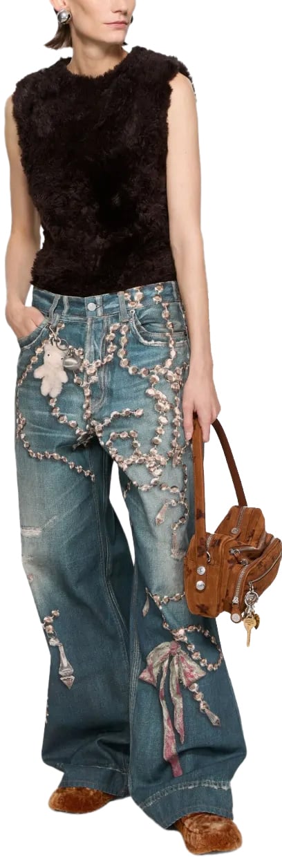 Acne Studios Printed Jeans Mid Blue Blauw