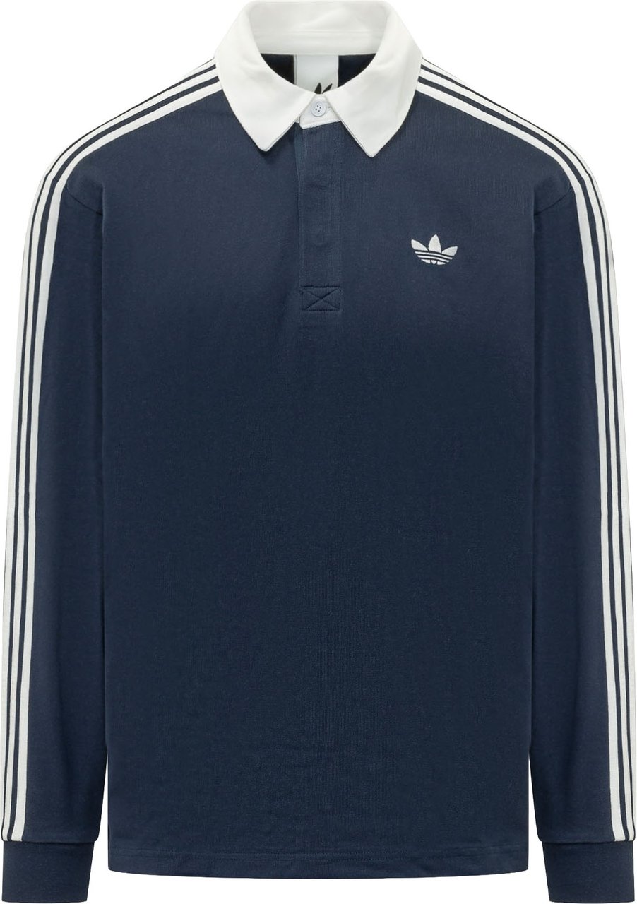 Adidas Polo a Maniche Lunghe con Bande Navy
