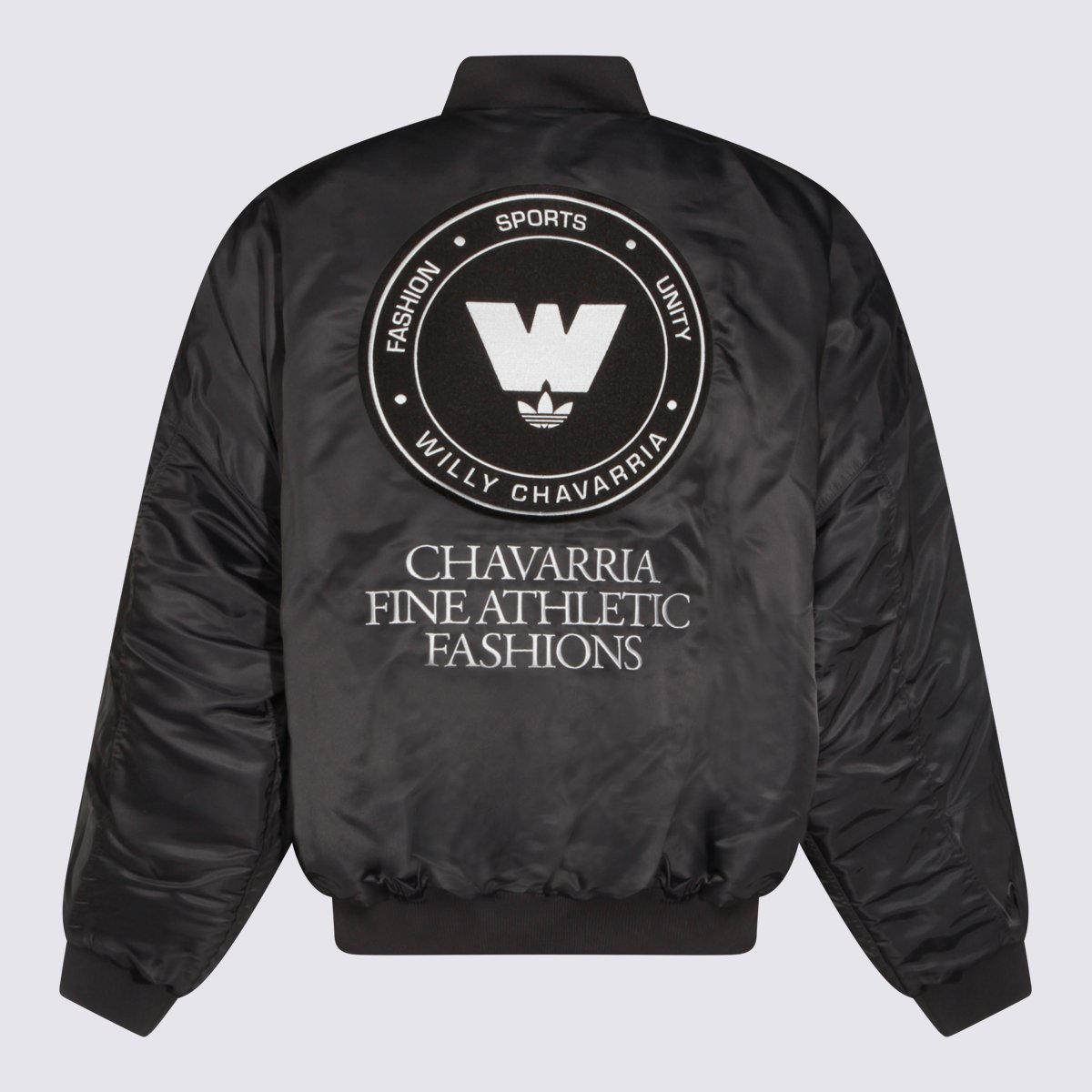 Adidas Satin-Finish Black Jacket With Ribbed Cuffs And Embroidered Detailing Zwart