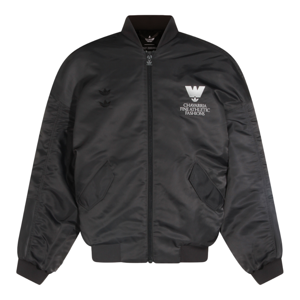 Adidas Satin-Finish Black Jacket With Ribbed Cuffs And Embroidered Detailing Zwart
