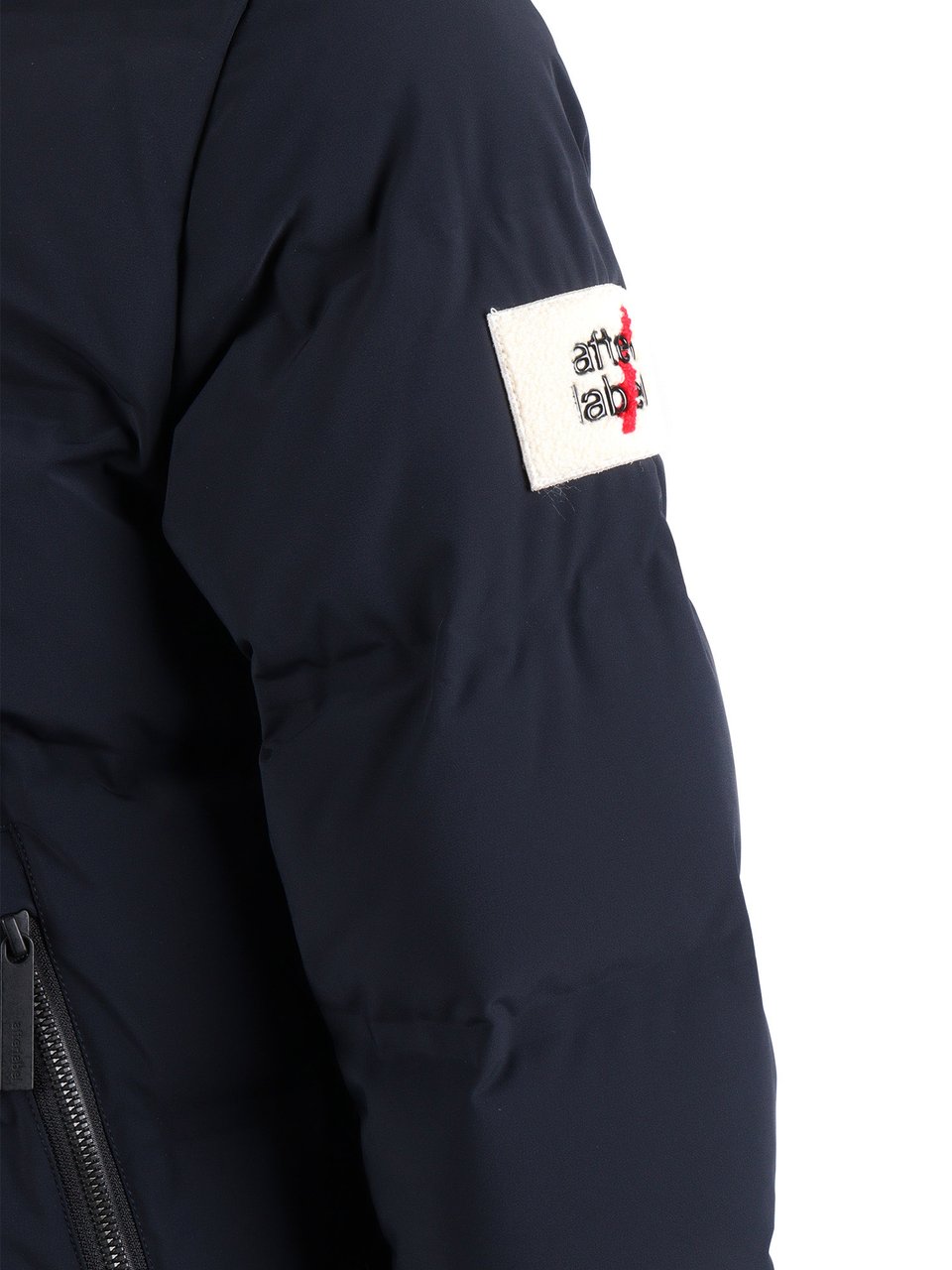 After Label Quilted Blue Padded Jacket with Hood and Structured Silhouette Zwart