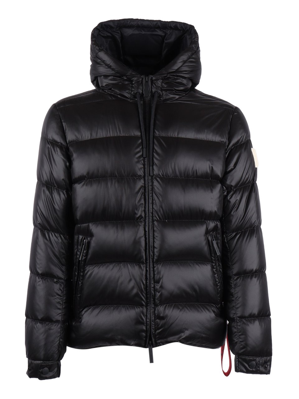 After Label Glossy Black Puffer Jacket with Quilted Padding and Adjustable Cuffs Zwart