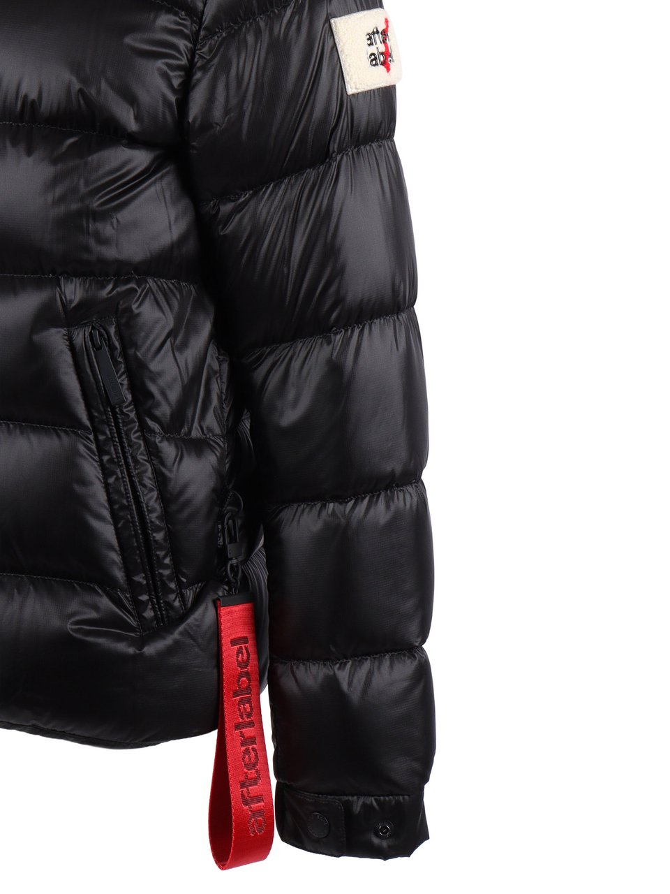 After Label Glossy Black Puffer Jacket with Quilted Padding and Adjustable Cuffs Zwart