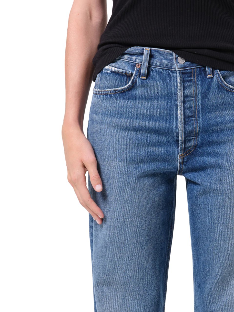 Agolde Straight Leg Jeans with Mid-Rise Waist Blauw