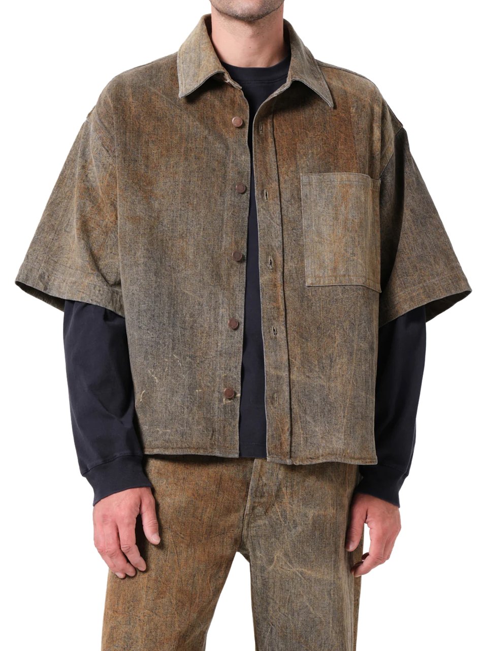 Agolde Boxy Cropped Shirt with Classic Collar Grijs