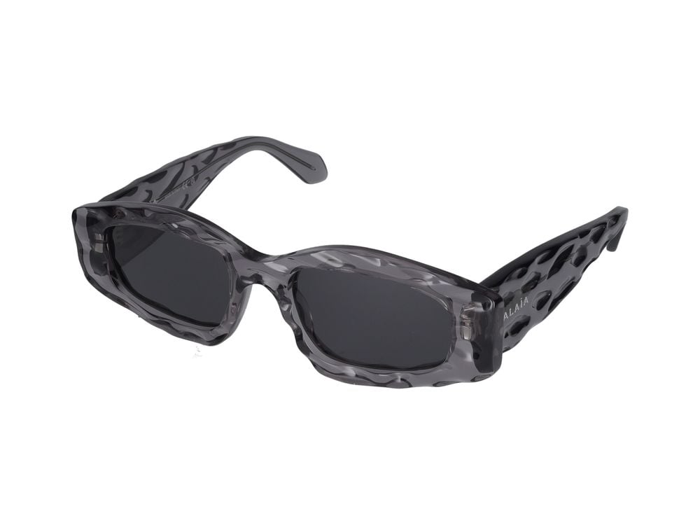 Alaïa Grey Wavy Textured Oversized Rectangular Sunglasses Grijs