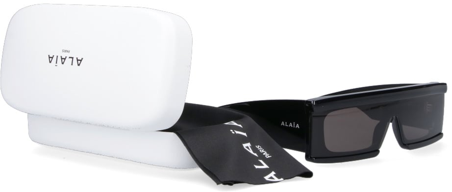 Alaïa Black Mask Rectangular Acetate Frame Sunglasses Zwart