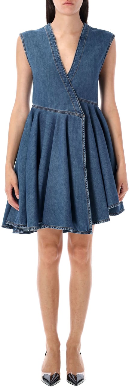 Alaïa Denim wrap mini dress Blauw
