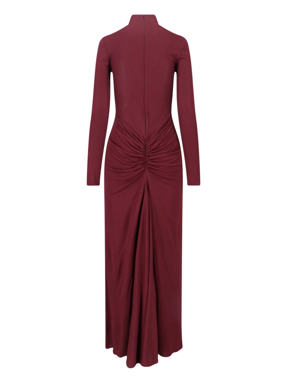 Alaïa Bordeaux Draped High Neck Maxi Dress Maroon